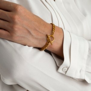Front View Hand Wearing Gold Bracelet